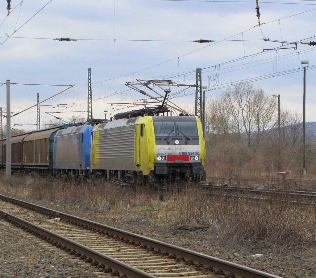 RTC ES 64 F4-024 + EMN 185 514-7 mit einem G�terzug Richtung Gro�korbetha, bei der Durchfahrt in Naumburg Hbf; 20.03.2010