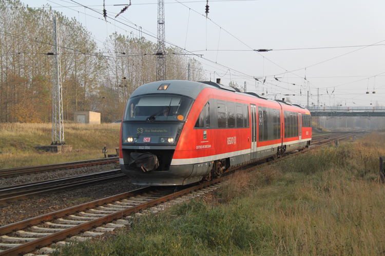 S3 von Rostock Hbf nach Rostock-Seehafen/Nord bei der Einfahrt in Rostock-Dierkow.08.11.2011