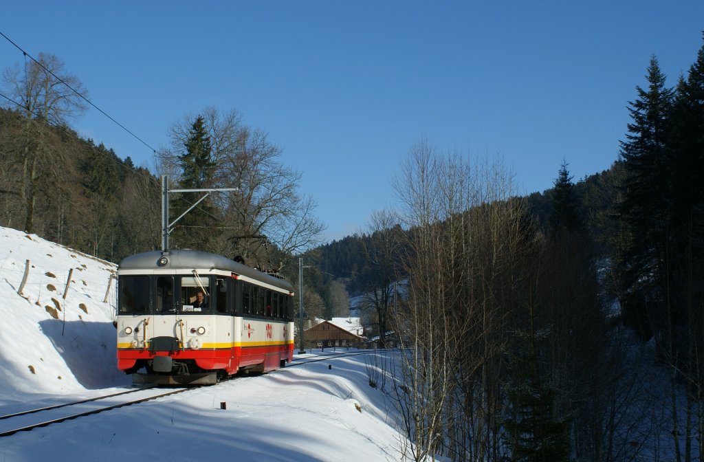 TRN/cmn BDe 4/4 N5 unterwegs nach Les Brenets am 18. Jan. 2010
