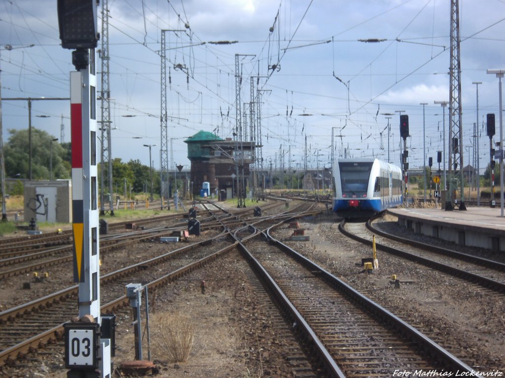 UBB GTW 2/6 bei der Ausfahrt aus Stralsund Hbf nach Swinemnde Centrum (PL) am 13.8.13