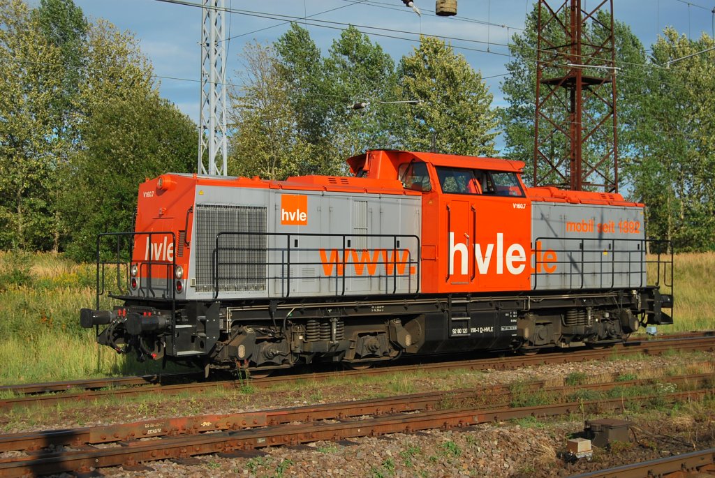 V160.07 der HVLE zeigt sich am 31.08.2009 in Rostock-Dierkow.