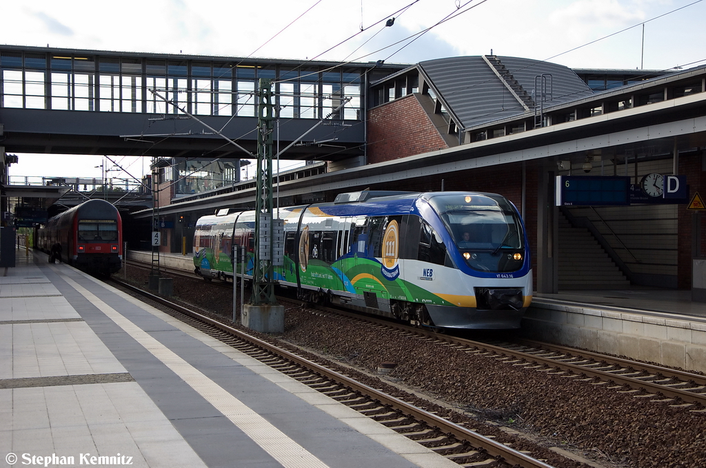 VT 643.16 (643 372/872)  111 Jahre Heidekrautbahn  als NE27 (NEB78999) von Berlin Gesundbrunnen nach Basdorf, bei der Ausfahrt in Berlin Gesundbrunnen. 20.09.2012