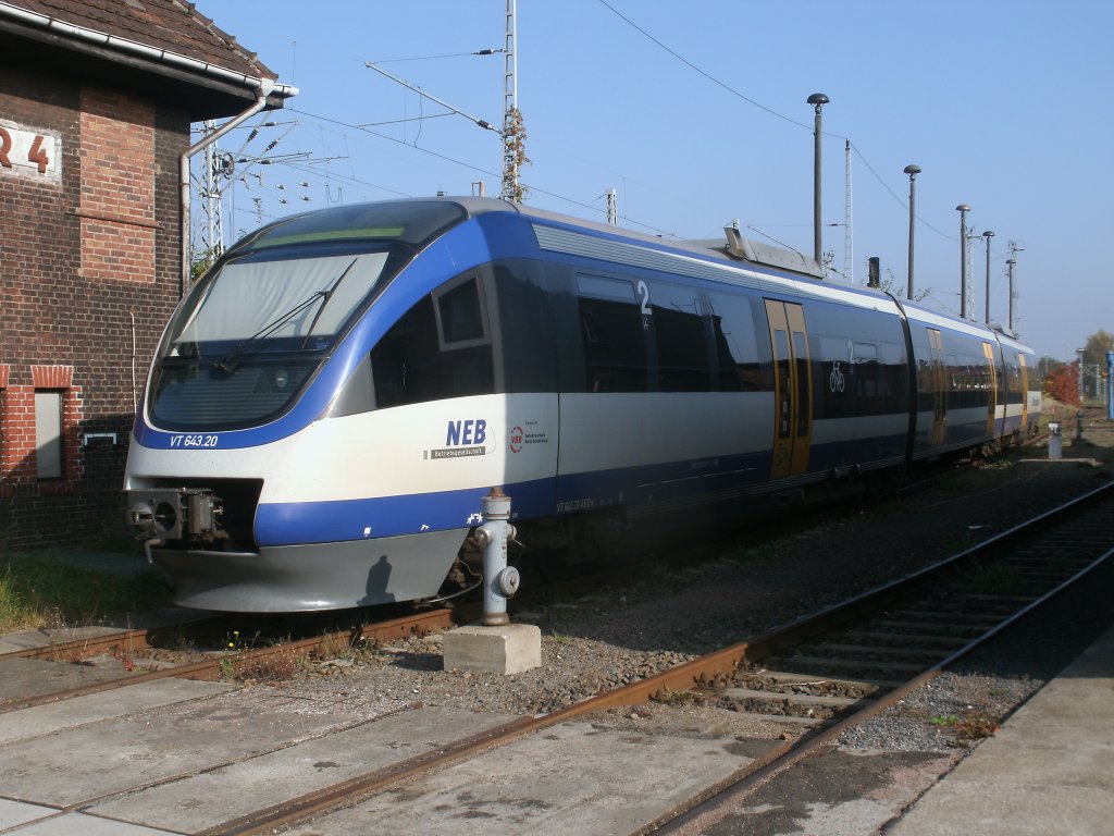 VT 643.20 von der NEB,am 29.Oktober 2011,in der Est Berlin Lichtenberg.