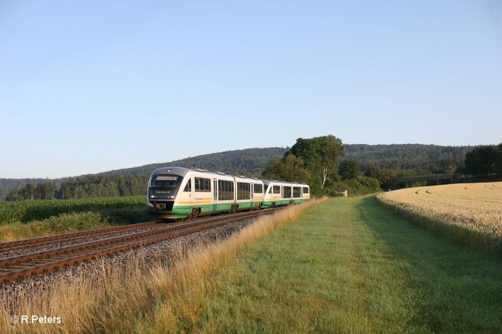 VT14 „Stadt Neustadt an der Waldnaab“ + VTxx als VBG81107 Hof - Regensburg bei Oberteich. 23.07.11
