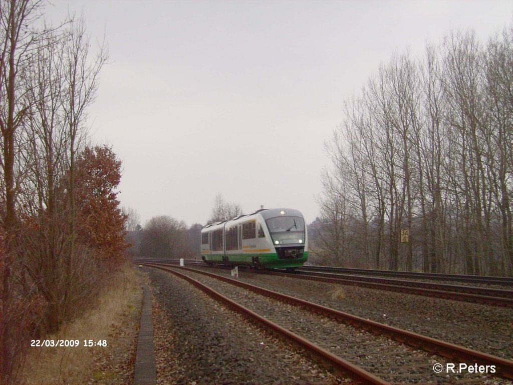 VT26 rollt bei Schnfeld als VBG86556 nach Hof. 22.03.09
