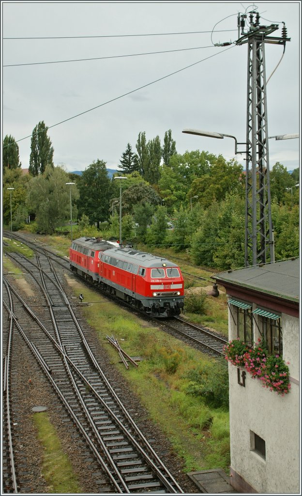 Zwei Dieselloks der Baureihe 218 in Lindau. 
18.09.2011