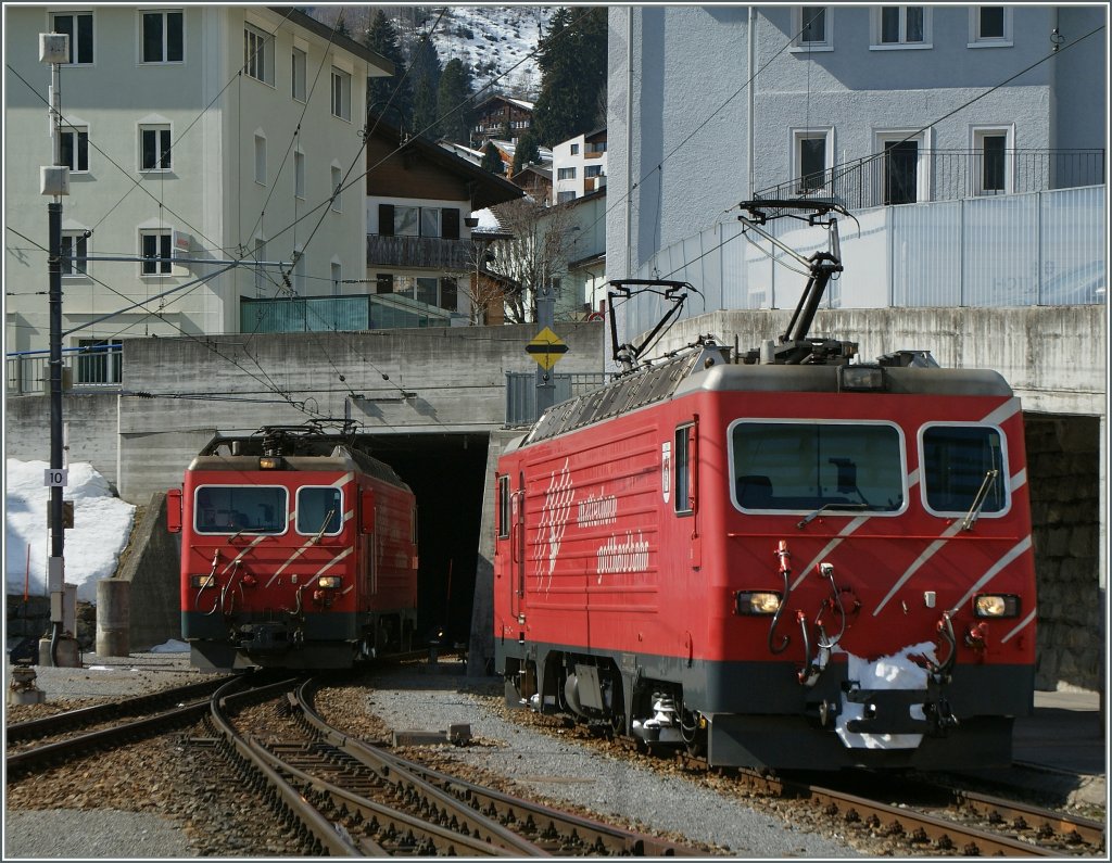 Zwei MGB HGe 4/4 in Disentis.
15. Mrz 2013