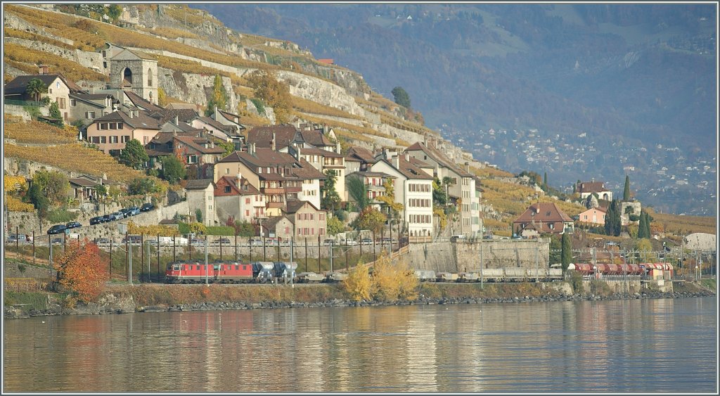 Zwei SBB Re 4/4 II mit einem Gterzug bei St-Saphorin.
4. Nov. 2010