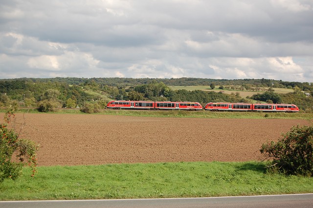 Zwei Triebwagen der BR 642 als Winterfest-RB am 10.09.2011 bei Kleinjena. (Foto: dampflok015)