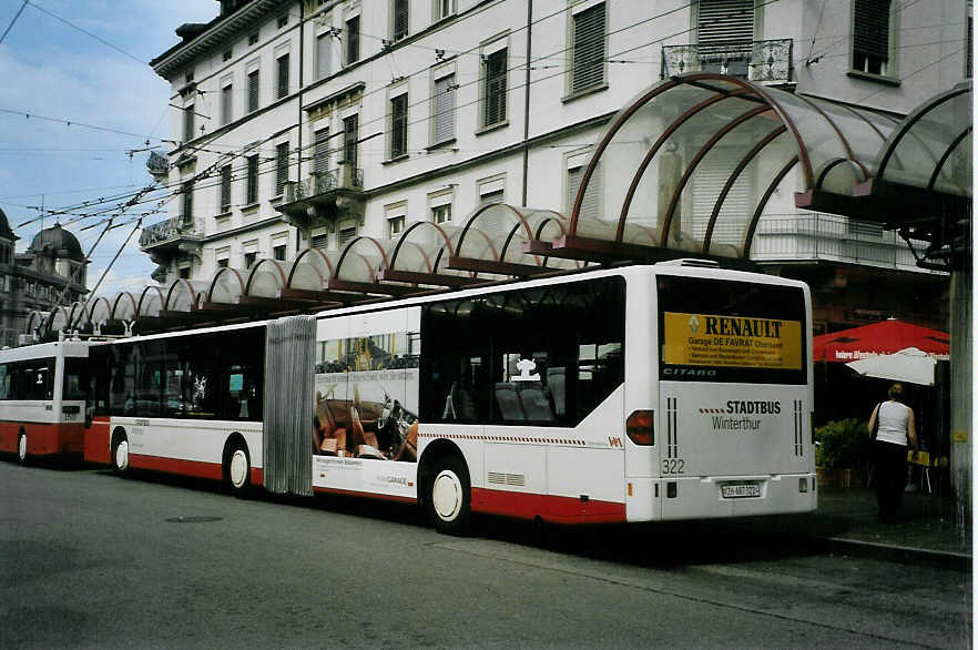 (088'221) - SW Winterthur - Nr. 322/ZH 687'322 - Mercedes am 28. Juli 2006 beim Hauptbahnhof Winterthur