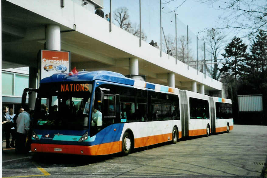(092'631) - TPG Genve - Nr. 102/GE 960'079 - Van Hool am 17. Mrz 2007 in Genve, Palexpo