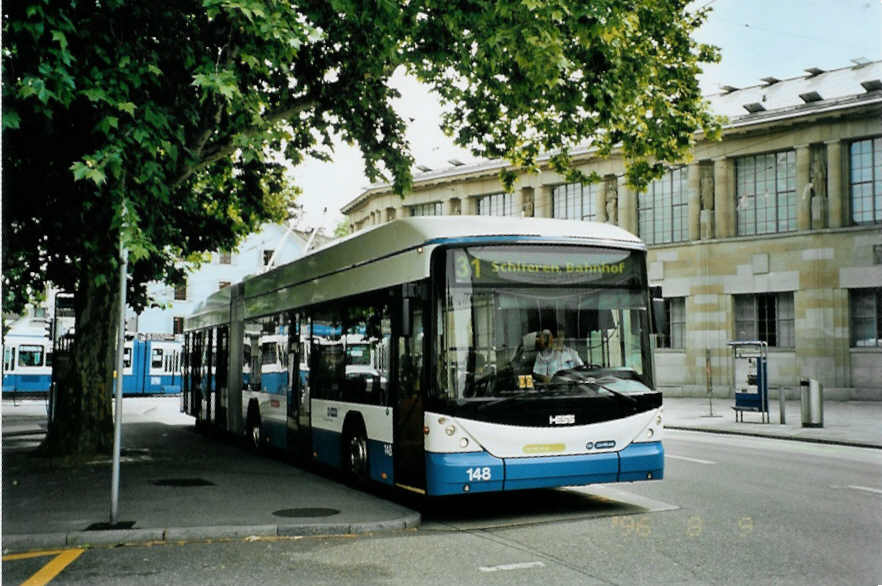 (094'726) - VBZ Zrich - Nr. 148 - Hess/Hess Gelenktrolleybus am 26. Mai 2007 in Zrich, Kunsthaus