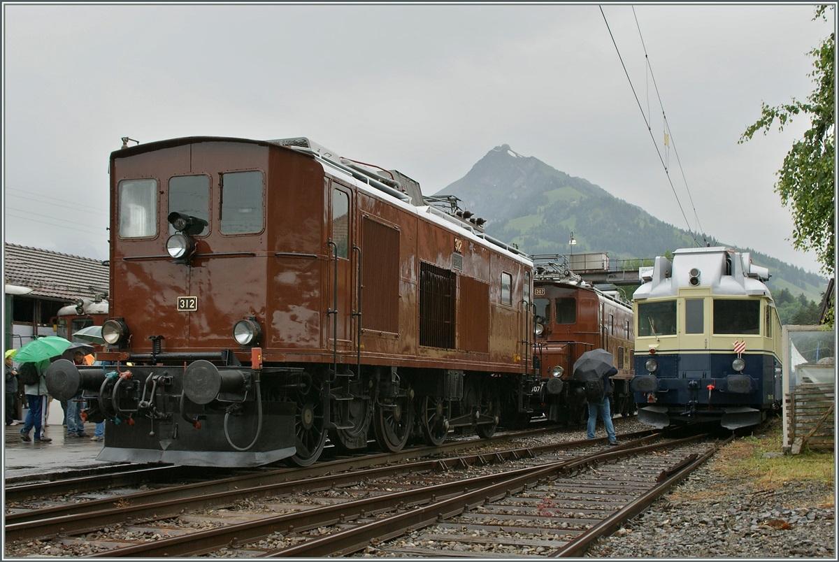 100 Jahre BLS: Wie weniger Geduldig als Dampflokfotografen in Meiningen war ich in Frutigen, so dass es beim Foto der BLS Ce 4/4 312 nicht ganz ohne Beiwerk abging.
29. Juni 2013 