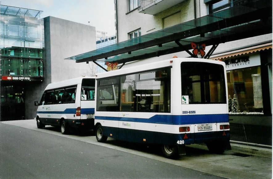 (101'319) - ZVB Zug - Nr. 420/ZG 81'440 - Hess Personenanhnger am 26. November 2007 beim Bahnhof Zug