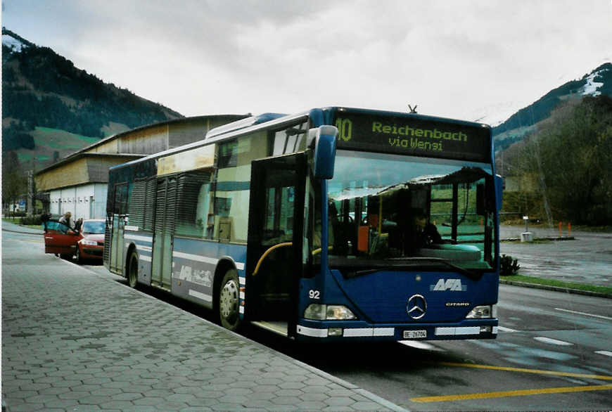 (101'525) - AFA Adelboden - Nr. 92/BE 26'704 - Mercedes (ex Nr. 4) am 2. Dezember 2007 beim Bahnhof Frutigen