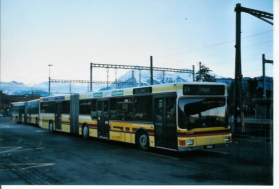 (103'524) - STI Thun - Nr. 70/BE 389'670 - MAN am 19. Januar 2008 beim Bahnhof Thun (prov. Haltestelle)