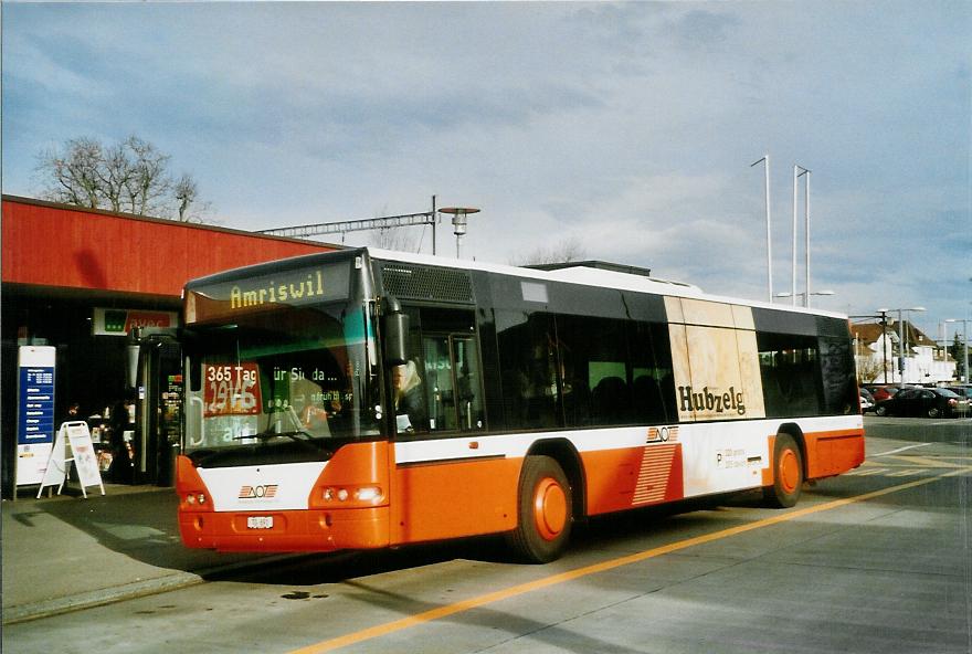 (104'110) - AOT Amriswil - Nr. 7/TG 691 - Neoplan (ex Vorfhrfahrzeug) am 4. Februar 2008 beim Bahnhof Amriswil