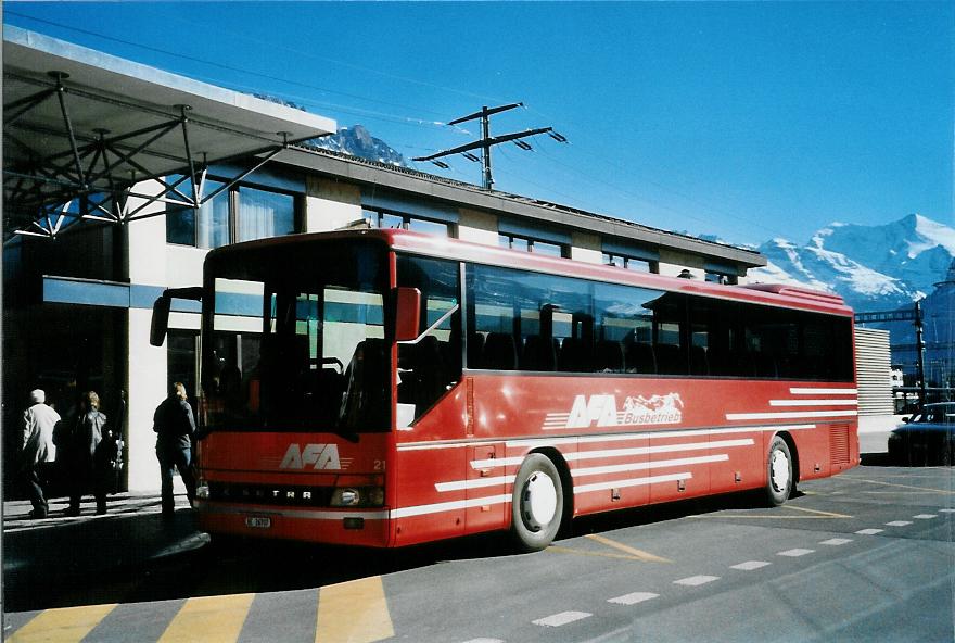 (104'631) - AFA Adelboden - Nr. 21/BE 26'707 - Setra (ex Nr. 7) am 24. Februar 2008 beim Bahnhof Frutigen