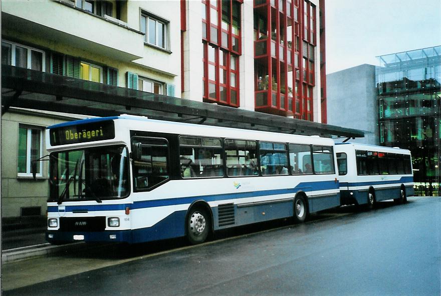 (105'314) - ZVB Zug - Nr. 104/ZG 54'614 - NAW/Hess (ex Nr. 94) am 17. Mrz 2008 beim Bahnhof Zug