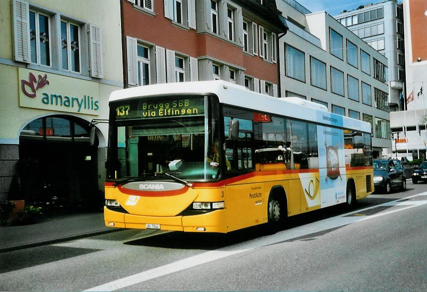 (106'706) - Brndli, Elfingen - Nr. 3/AG 7846 - Scania/Hess am 18. April 2008 beim Bahnhof Brugg