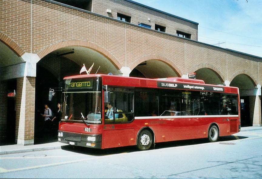 (106'903) - Bernmobil, Bern - Nr. 401/BE 612'401 - MAN/Gppel am 2. Mai 2008 beim Bahnhof Mnsingen