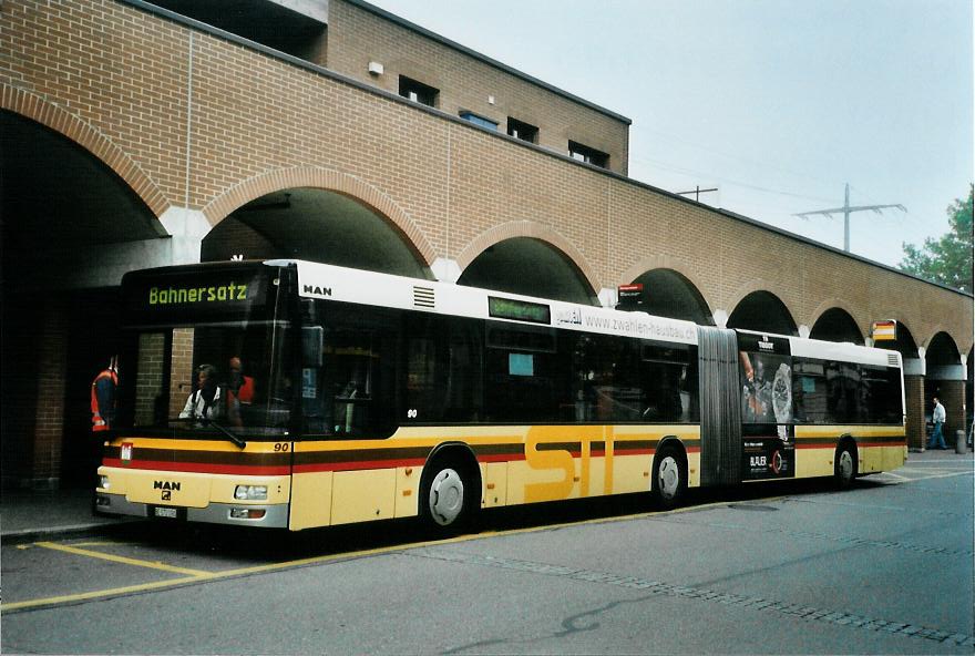 (111'409) - STI Thun - Nr. 90/BE 572'090 - MAN am 11. Oktober 2008 beim Bahnhof Mnsingen