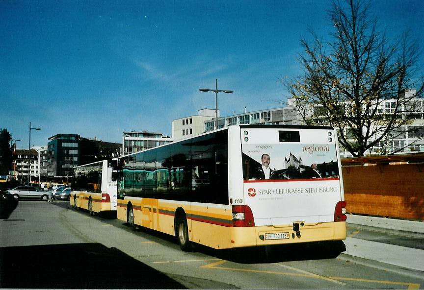 (111'718) - STI Thun - Nr. 118/BE 700'118 - MAN am 26. Oktober 2008 beim Bahnhof Thun (prov. Haltestelle)