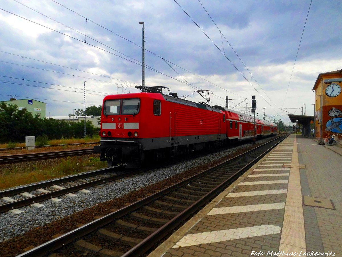 114 015 als RE13 mit ziel Magdeburg Hbf bei der Einfahrt in den Bahnhof Delitzsch unt Bf am 31.7.16