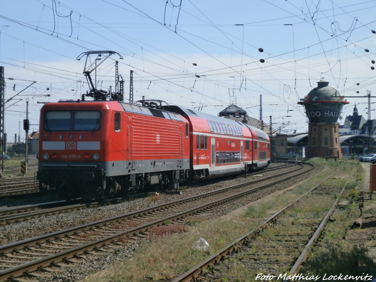 114 035 beim einfahren in den Bahnhof Halle (Saale) Hbf am 15.5.15