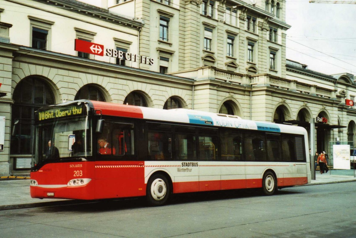 (114'112) - SW Winterthur - Nr. 203/ZH 730'203 - Solaris am 21. Januar 2009 beim Hauptbahnhof Winterthur