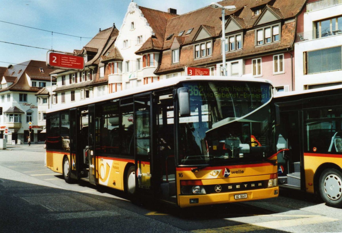 (117'403) - Geissmann, Mellingen - Nr. 16/AG 8649 - Setra am 8. Juni 2009 beim Bahnhof Brugg