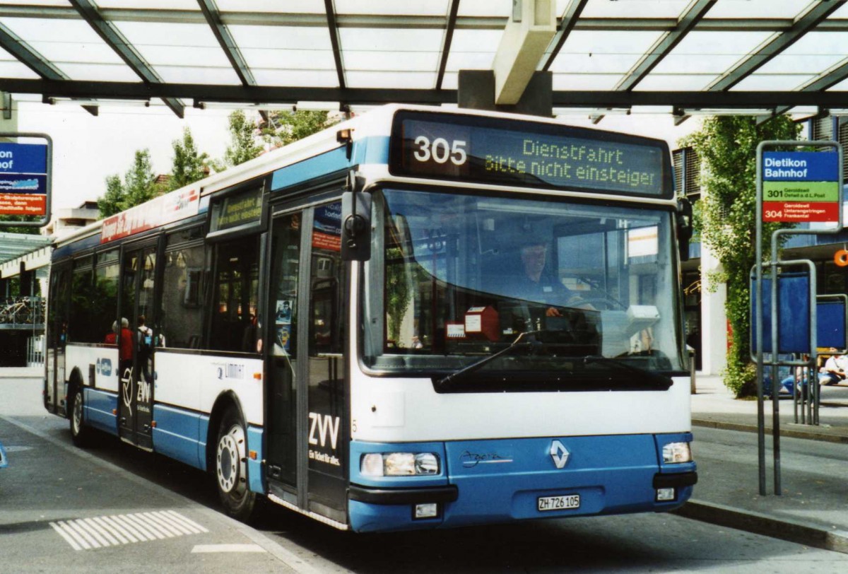 (117'425) - Limmat Bus, Dietikon - Nr. 5/ZH 726'105 - Renault (ex Hrzeler, Dietikon Nr. 22) am 8. Juni 2009 beim Bahnhof Dietikon