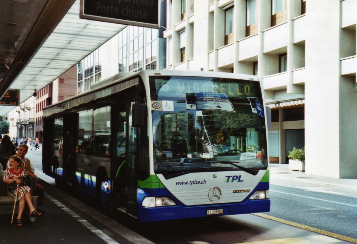 (121'116) - TPL Lugano - Nr. 316/TI 309'580 - Mercedes (ex Nr. 15) am 12. September 2009 in Lugano, Centro