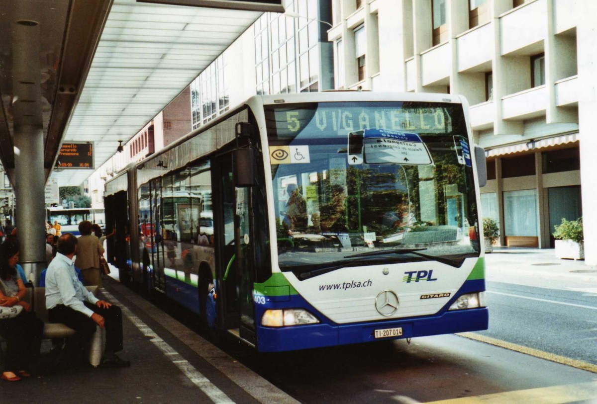 (121'127) - TPL Lugano - Nr. 403/TI 207'014 - Mercedes (ex Nr. 23) am 12. September 2009 in Lugano, Centro