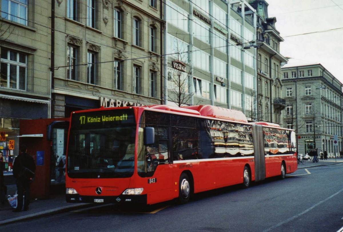 (124'209) - Bernmobil, Bern - Nr. 843/BE 671'843 - Mercedes am 23. Januar 2010 beim Bahnhof Bern