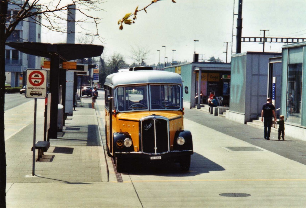 (125'702) - Stutz, Oberlunkhofen - AG 8341 - Saurer/Tscher (ex Dubs, Stallikon) am 24. April 2010 beim Bahnhof Affoltern