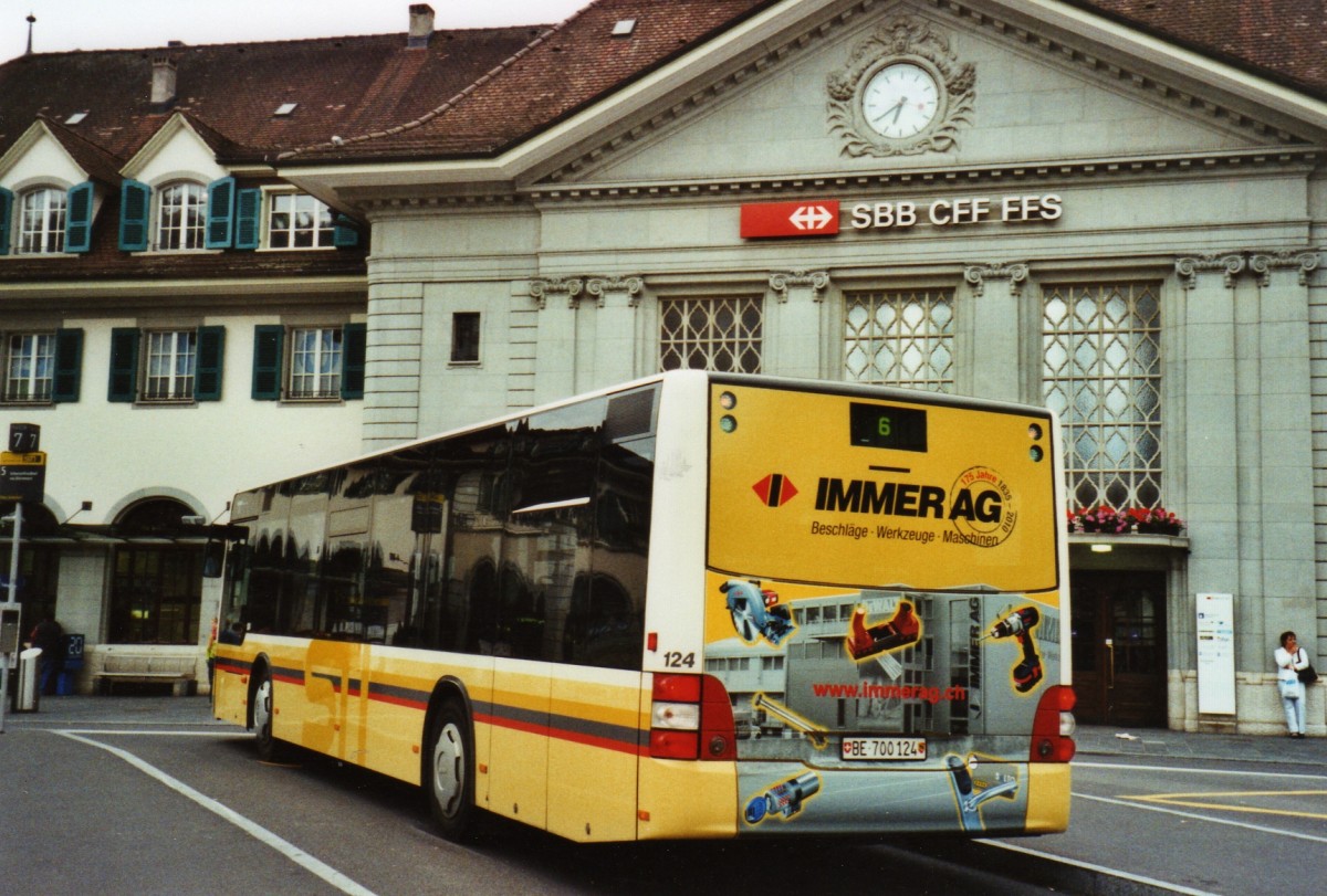 (127'023) - STI Thun - Nr. 124/BE 700'124 - MAN am 22. Juni 2010 beim Bahnhof Thun