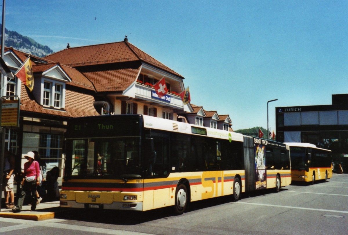 (127'035) - STI Thun - Nr. 107/BE 521'107 - MAN am 26. Juni 2010 beim Bahnhof Interlaken Ost