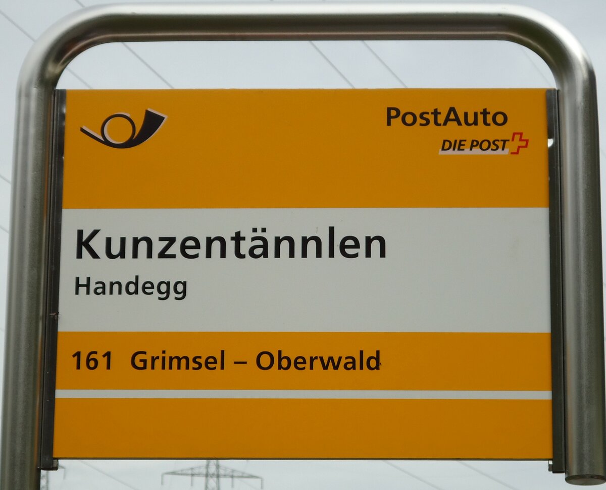 (127'526) - PostAuto-Haltestellenschild - Handegg, Kunzentnnlen - am 4. Juli 2010