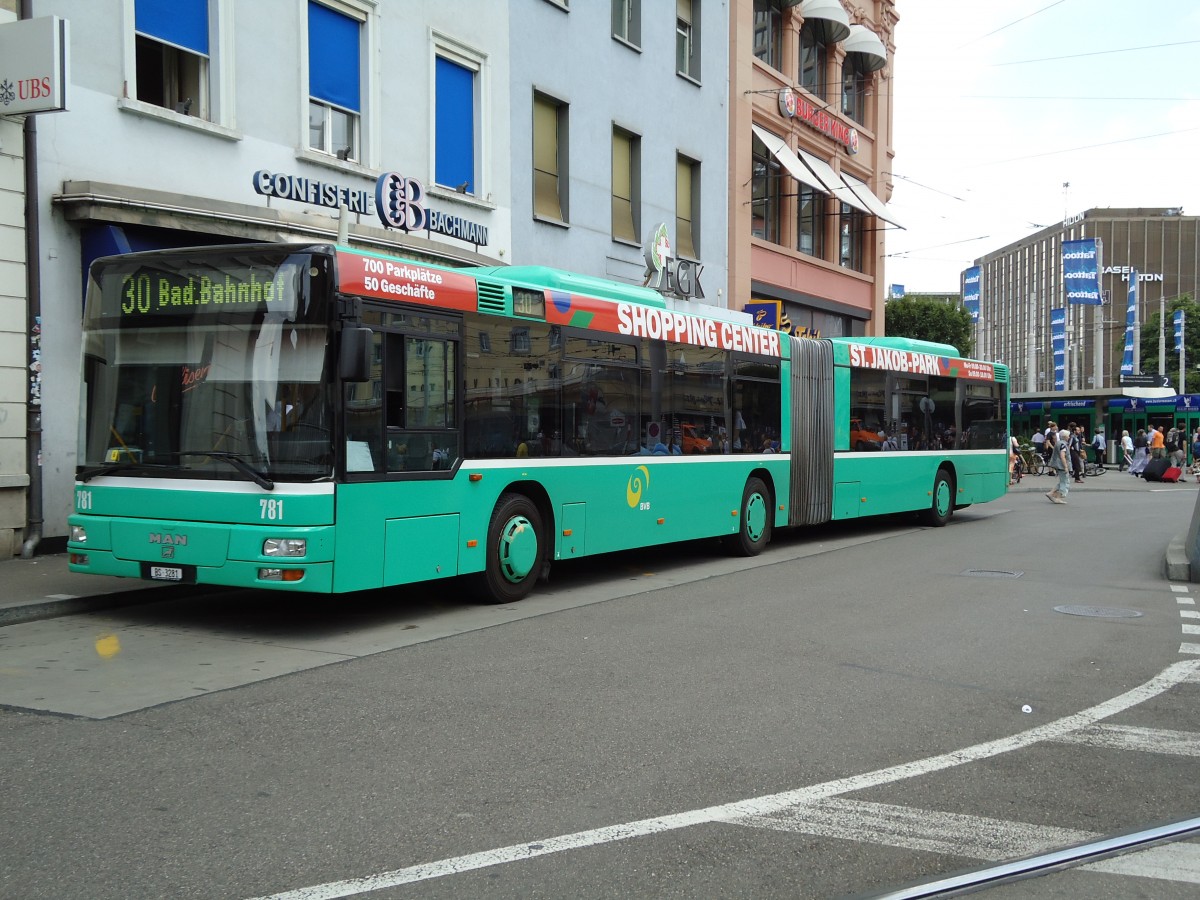 (127'654) - BVB Basel - Nr. 781/BS 3281 - MAN am 6. Juli 2010 beim Bahnhof Basel