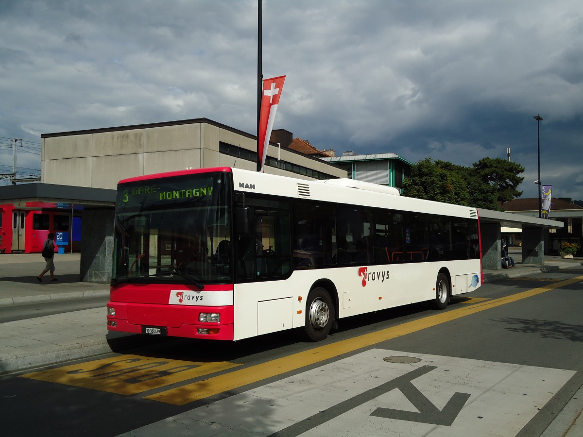 (128'105) - TRAVYS Yverdon - VD 360'489 - MAN am 26. Juli 2010 beim Bahnhof Yverdon