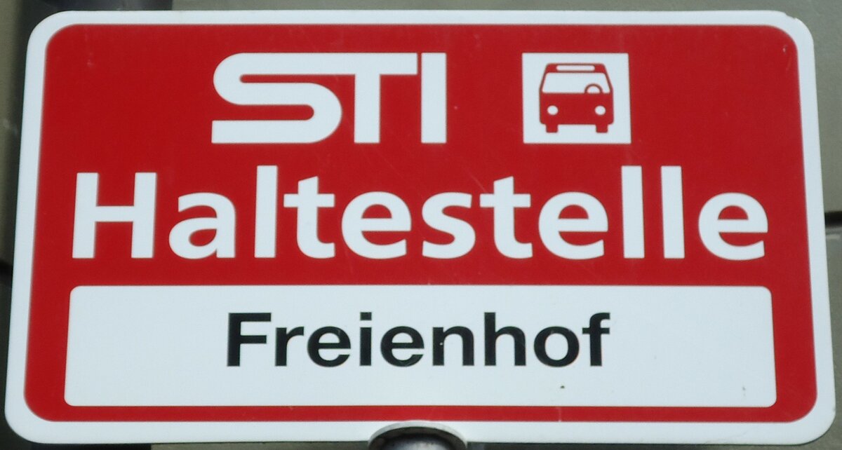 (128'213) - STI-Haltestellenschild - Thun, Freienhof - am 1. August 2010