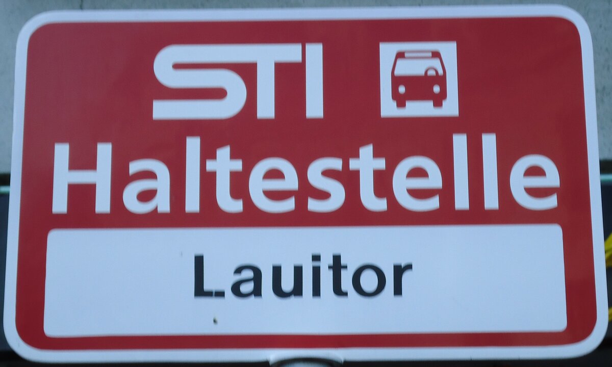(128'214) - STI-Haltestellenschild - Thun, Lauitor - am 1. August 2010