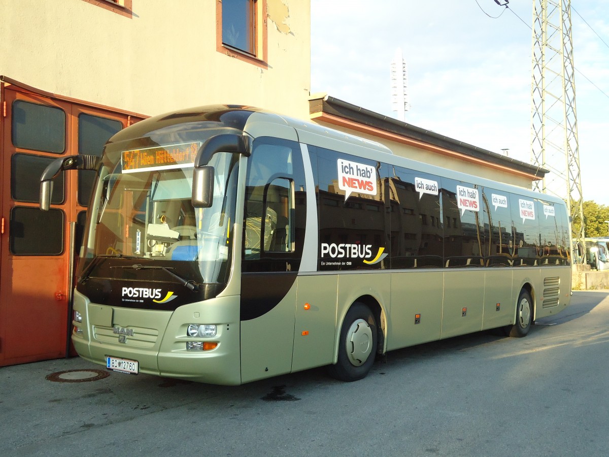 (128'457) - PostBus - BD 12'760 - MAN am 9. August 2010 in Wien, Garage Htteldorf