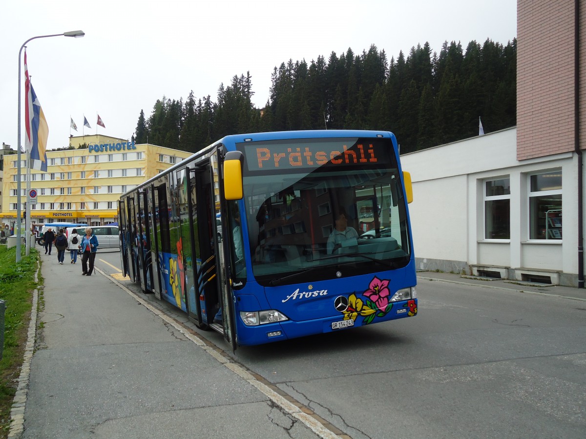 (128'705) - Pfosi, Chur - Nr. 3/GR 154'243 - Mercedes am 13. August 2010 beim Bahnhof Arosa