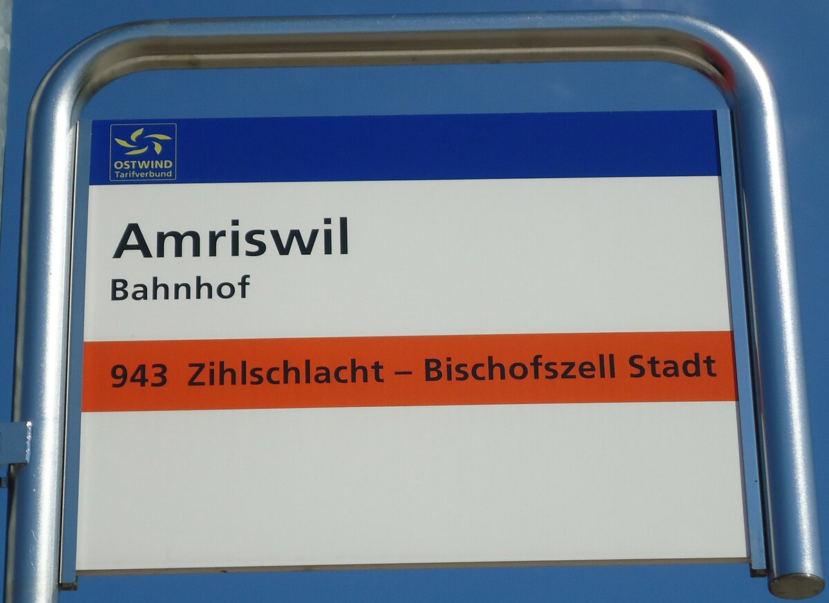 (129'096) - AOT-Haltestellenschild - Amriswil, Bahnhof - am 22. August 2010