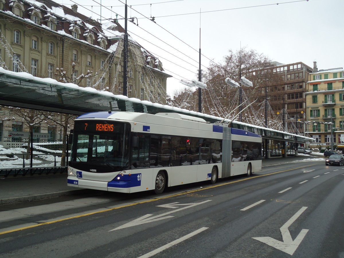 (131'240) - TL Lausanne - Nr. 838 - Hess/Hess Gelenktrolleybus am 5. Dezember 2010 in Lausanne, Chauderon