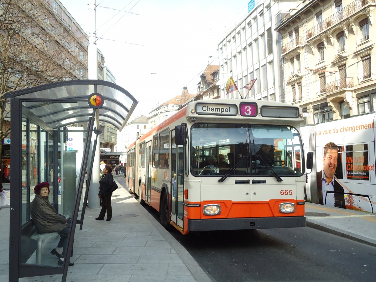 (132'927) - TPG Genve - Nr. 665 - Saurer/Hess Gelenktrolleybus am 10. Mrz 2011 in Genve, Coutance