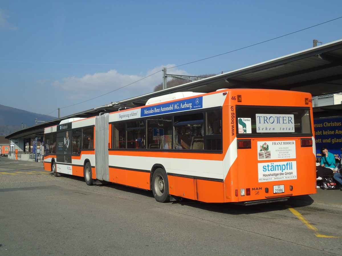 (133'060) - BOGG Wangen b.O. - Nr. 46/SO 21'996 - MAN (ex SOO Olten Nr. 46) am 11. Mrz 2011 beim Bahnhof Olten