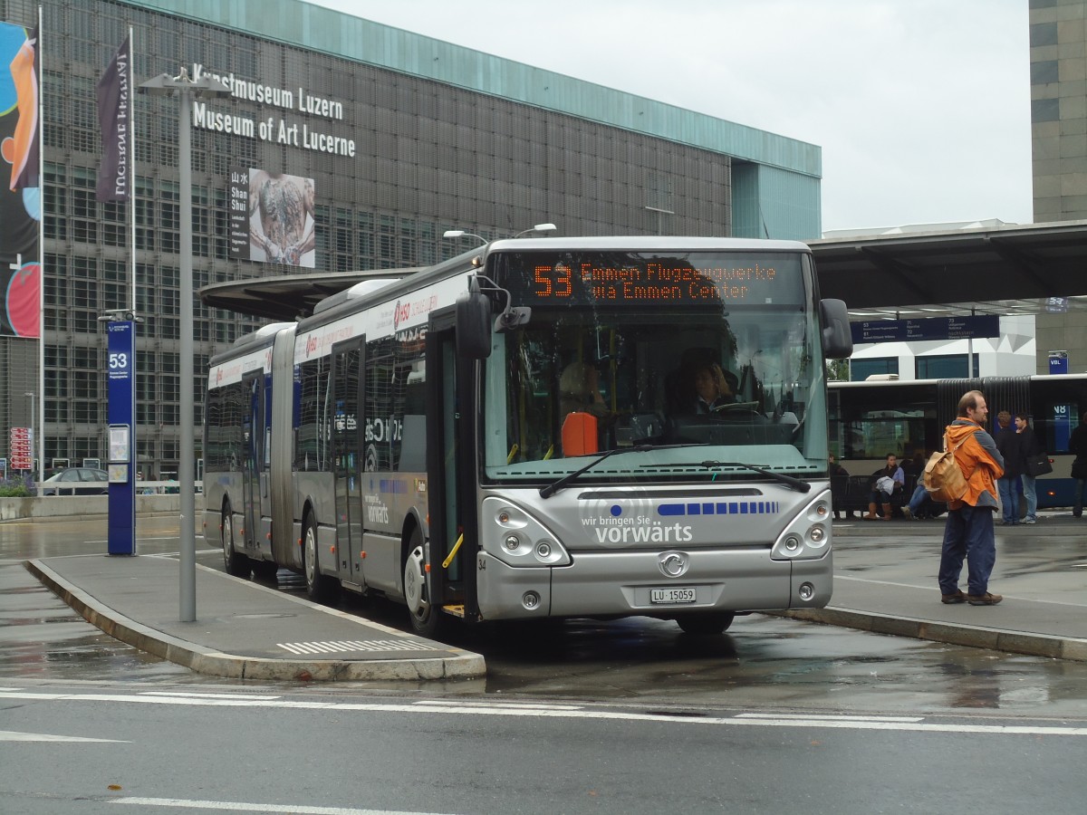 (135'840) - AAGR Rothenburg - Nr. 34/LU 15'059 - Irisbus am 5. September 2011 beim Bahnhof Luzern